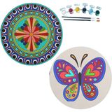 Dudu Gift 2'li Mandala Boyama Seti Aile Etkinliği 2 Ham Mdf Plaka 6 Renk Boya 2 Fırça Model 16