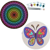 Dudu Gift 2'li Mandala Boyama Seti Aile Etkinliği 2 Ham Mdf Plaka 6 Renk Boya 2 Fırça Model 20