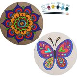 Dudu Gift 2'li Mandala Boyama Seti Aile Etkinliği 2 Ham Mdf Plaka 6 Renk Boya 2 Fırça Model 21