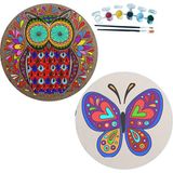 Dudu Gift 2'li Mandala Boyama Seti Aile Etkinliği 2 Ham Mdf Plaka 6 Renk Boya 2 Fırça Model 24