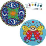 Dudu Gift 2'li Mandala Boyama Seti Aile Etkinliği 2 Ham Mdf Plaka 6 Renk Boya 2 Fırça Model 27