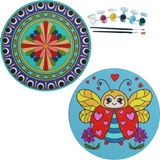 Dudu Gift 2'li Mandala Boyama Seti Aile Etkinliği 2 Ham Mdf Plaka 6 Renk Boya 2 Fırça Model 28