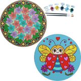 Dudu Gift 2'li Mandala Boyama Seti Aile Etkinliği 2 Ham Mdf Plaka 6 Renk Boya 2 Fırça Model 30