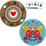 Dudu Gift 2'li Mandala Boyama Seti Aile Etkinliği 2 Ham Mdf Plaka 6 Renk Boya 2 Fırça Model 32