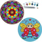 Dudu Gift 2'li Mandala Boyama Seti Aile Etkinliği 2 Ham Mdf Plaka 6 Renk Boya 2 Fırça Model 34