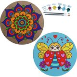 Dudu Gift 2'li Mandala Boyama Seti Aile Etkinliği 2 Ham Mdf Plaka 6 Renk Boya 2 Fırça Model 36