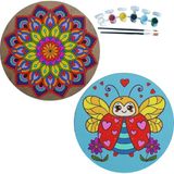 Dudu Gift 2'li Mandala Boyama Seti Aile Etkinliği 2 Ham Mdf Plaka 6 Renk Boya 2 Fırça Model 37