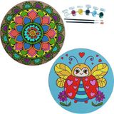 Dudu Gift 2'li Mandala Boyama Seti Aile Etkinliği 2 Ham Mdf Plaka 6 Renk Boya 2 Fırça Model 38