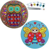 Dudu Gift 2'li Mandala Boyama Seti Aile Etkinliği 2 Ham Mdf Plaka 6 Renk Boya 2 Fırça Model 39