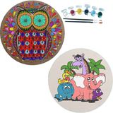 Dudu Gift 2'li Mandala Boyama Seti Aile Etkinliği 2 Ham Mdf Plaka 6 Renk Boya 2 Fırça Model 42