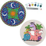 Dudu Gift 2'li Mandala Boyama Seti Aile Etkinliği 2 Ham Mdf Plaka 6 Renk Boya 2 Fırça Model 43
