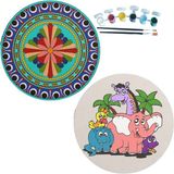 Dudu Gift 2'li Mandala Boyama Seti Aile Etkinliği 2 Ham Mdf Plaka 6 Renk Boya 2 Fırça Model 44
