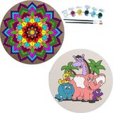 Dudu Gift 2'li Mandala Boyama Seti Aile Etkinliği 2 Ham Mdf Plaka 6 Renk Boya 2 Fırça Model 49