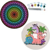 Dudu Gift 2'li Mandala Boyama Seti Aile Etkinliği 2 Ham Mdf Plaka 6 Renk Boya 2 Fırça Model 50