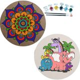 Dudu Gift 2'li Mandala Boyama Seti Aile Etkinliği 2 Ham Mdf Plaka 6 Renk Boya 2 Fırça Model 51