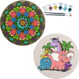 Dudu Gift 2'li Mandala Boyama Seti Aile Etkinliği 2 Ham Mdf Plaka 6 Renk Boya 2 Fırça Model 53