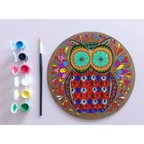 Dudu Gift Ahşap Mandala 20X20 cm Daire Mdf Üzerine Uv Baskı Modeller- Desenli Baykuş Mandala Set Boyama