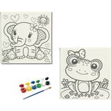 Dudu Gift Anaokulu İlkokul Etkinliği-2'li Tuval Boyama Seti. 20X20 cm Uv Baskı + 6 Akrilik Boya + 1 Fırça-Model-13