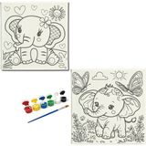 Dudu Gift Anaokulu İlkokul Etkinliği-2'li Tuval Boyama Seti. 20X20 cm Uv Baskı + 6 Akrilik Boya + 1 Fırça-Model-19