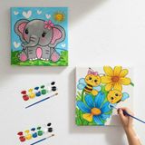 Dudu Gift Anaokulu İlkokul Etkinliği-2'li Tuval Boyama Seti. 20X20 cm Uv Baskı + 6 Akrilik Boya + 1 Fırça-Model-25