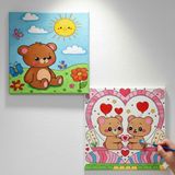 Dudu Gift Okul Etkinliği-2'li Tuval Boyama Seti. 20X20 cm Uv Baskı 6 Akrilik Boya 1 FIRÇA-MODEL-201