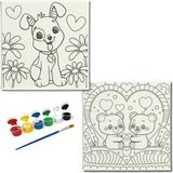 Dudu Gift Okul Etkinliği-2'li Tuval Boyama Seti. 20X20 cm Uv Baskı 6 Akrilik Boya 1 FIRÇA-MODEL-209