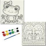 Dudu Gift Okul Etkinliği-2'li Tuval Boyama Seti. 20X20 cm Uv Baskı 6 Akrilik Boya 1 FIRÇA-MODEL-211