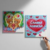 Dudu Gift Okul Etkinliği-2'li Tuval Boyama Seti. 20X20 cm Uv Baskı 6 Akrilik Boya 1 FIRÇA-MODEL-214