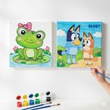 Dudu Gift Okul Etkinliği-2'li Tuval Boyama Seti. 20X20 cm Uv Baskı 6 Akrilik Boya 1 FIRÇA-MODEL-217