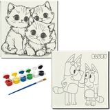 Dudu Gift Okul Etkinliği-2'li Tuval Boyama Seti. 20X20 cm Uv Baskı 6 Akrilik Boya 1 FIRÇA-MODEL-222