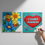 Dudu Gift Okul Etkinliği-2'li Tuval Boyama Seti. 20X20 cm Uv Baskı 6 Akrilik Boya 1 FIRÇA-MODEL-233