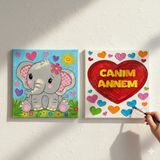 Dudu Gift Okul Etkinliği-2'li Tuval Boyama Seti. 20X20 cm Uv Baskı 6 Akrilik Boya 1 FIRÇA-MODEL-235