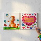 Dudu Gift Okul Etkinliği-2'li Tuval Boyama Seti. 20X20 cm Uv Baskı 6 Akrilik Boya 1 FIRÇA-MODEL-238
