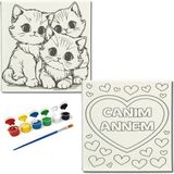 Dudu Gift Okul Etkinliği-2'li Tuval Boyama Seti. 20X20 cm Uv Baskı 6 Akrilik Boya 1 FIRÇA-MODEL-239