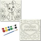 Dudu Gift Okul Etkinliği-2'li Tuval Boyama Seti. 20X20 cm Uv Baskı 6 Akrilik Boya 1 FIRÇA-MODEL-242