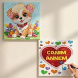 Dudu Gift Okul Etkinliği-2'li Tuval Boyama Seti. 20X20 cm Uv Baskı 6 Akrilik Boya 1 FIRÇA-MODEL-243