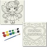Dudu Gift Okul Etkinliği-2'li Tuval Boyama Seti. 20X20 cm Uv Baskı 6 Akrilik Boya 1 FIRÇA-MODEL-245