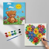Dudu Gift Okul Etkinliği-2'li Tuval Boyama Seti. 20X20 cm Uv Baskı 6 Akrilik Boya 1 FIRÇA-MODEL-260