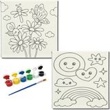 Dudu Gift Okul Etkinliği-2'li Tuval Boyama Seti. 20X20 cm Uv Baskı 6 Akrilik Boya 1 FIRÇA-MODEL-285
