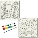 Dudu Gift Okul Etkinliği-2'li Tuval Boyama Seti. 20X20 cm Uv Baskı 6 Akrilik Boya 1 FIRÇA-MODEL-290