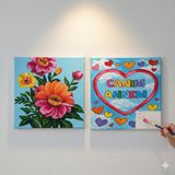 Dudu Gift Okul Etkinliği-2'li Tuval Boyama Seti. 20X20 cm Uv Baskı 6 Akrilik Boya 1 FIRÇA-MODEL-304