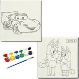 Dudu Gift Okul Etkinliği-2'li Tuval Boyama Seti. 20X20 cm Uv Baskı 6 Akrilik Boya 1 FIRÇA-MODEL-311