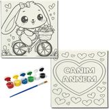 Dudu Gift Okul Etkinliği-2'li Tuval Boyama Seti. 20X20 cm Uv Baskı 6 Akrilik Boya 1 FIRÇA-MODEL-315
