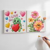Dudu Gift Okul Etkinliği-2'li Tuval Boyama Seti. 20X20 cm Uv Baskı 6 Akrilik Boya 1 FIRÇA-MODEL-319