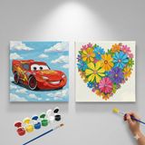 Dudu Gift Okul Etkinliği-2'li Tuval Boyama Seti. 20X20 cm Uv Baskı 6 Akrilik Boya 1 FIRÇA-MODEL-325