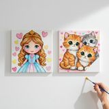 Dudu Gift Okul Etkinliği-2'li Tuval Boyama Seti. 20X20 cm Uv Baskı 6 Akrilik Boya 1 FIRÇA-MODEL-337