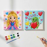 Dudu Gift Okul Etkinliği-2'li Tuval Boyama Seti. 20X20 cm Uv Baskı 6 Akrilik Boya 1 FIRÇA-MODEL-339