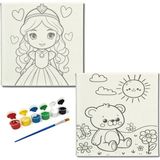 Dudu Gift Okul Etkinliği-2'li Tuval Boyama Seti. 20X20 cm Uv Baskı 6 Akrilik Boya 1 FIRÇA-MODEL-343