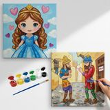 Dudu Gift Okul Etkinliği-2'li Tuval Boyama Seti. 20X20 cm Uv Baskı 6 Akrilik Boya 1 FIRÇA-MODEL-347
