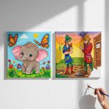 Dudu Gift Okul Etkinliği-2'li Tuval Boyama Seti. 20X20 cm Uv Baskı 6 Akrilik Boya 1 FIRÇA-MODEL-351